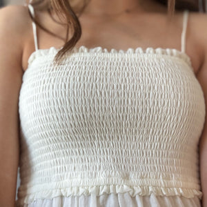 Here An There Midi Dress With Smocked Bodice White