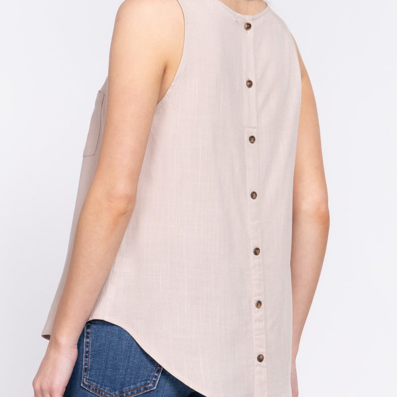 Days Off Button Back Detail Top Taupe