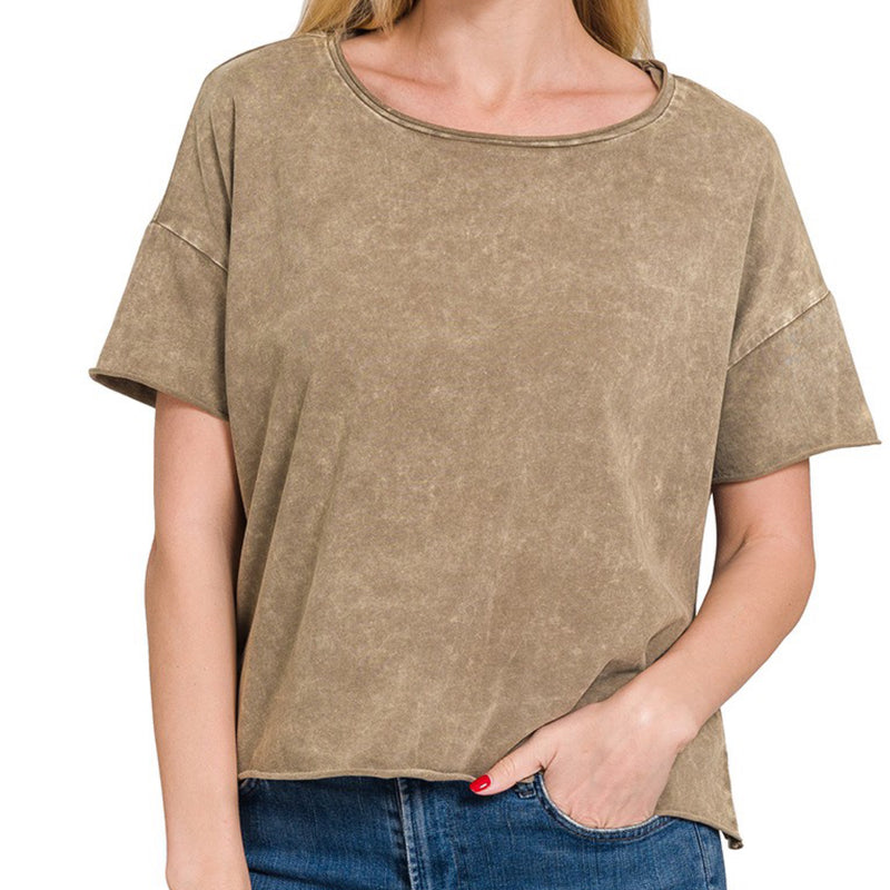 Work It Washed Raw Edge Short Sleeve Top
