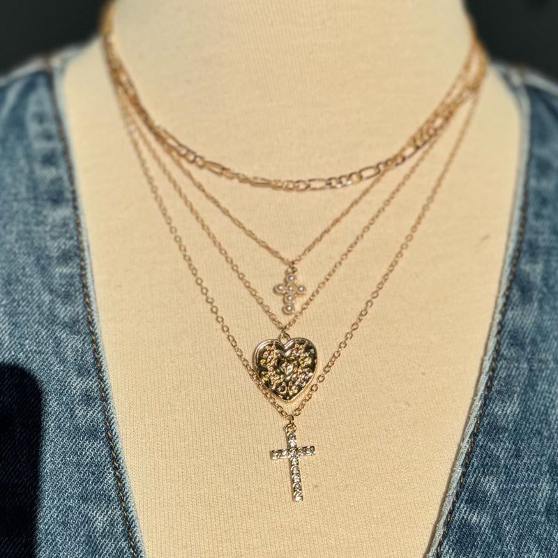 Layered Cross Charm Necklace