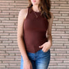Ribbed Button Front Tank Black