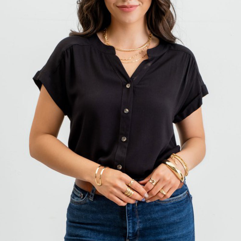 Reese Cuffed Sleeves Woven Top