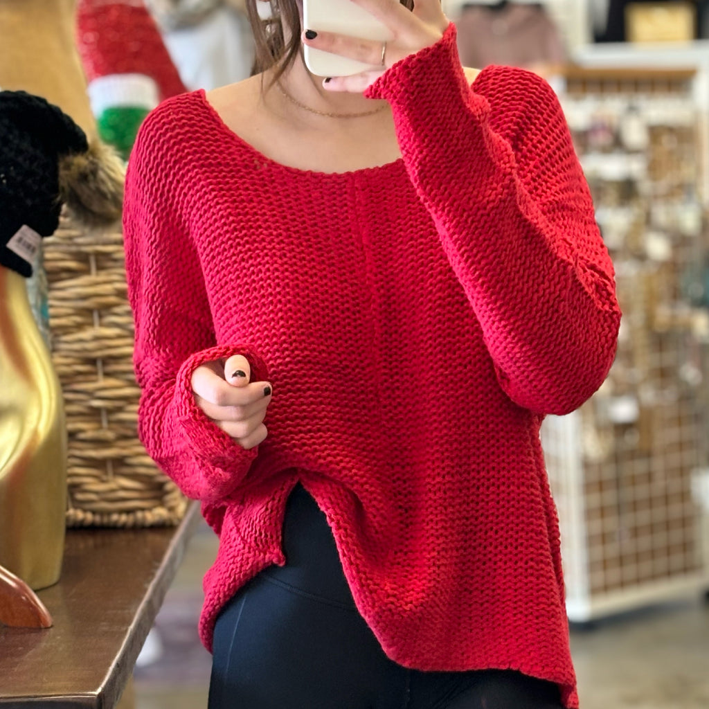 Crazy For You Cable Knit Sweater Red