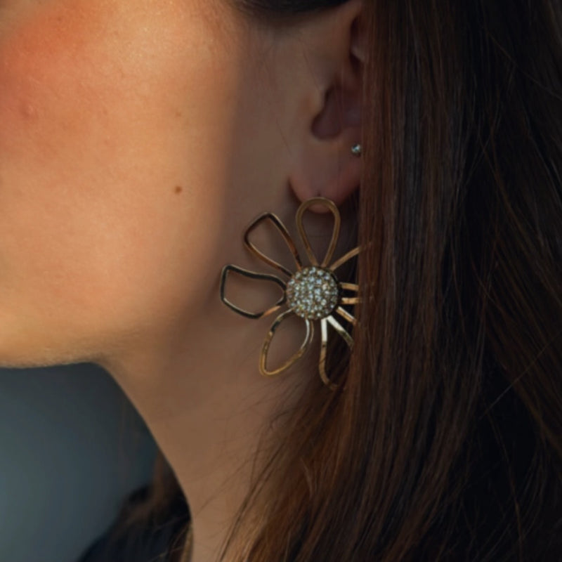 Flower Metal Rhinestone Earring