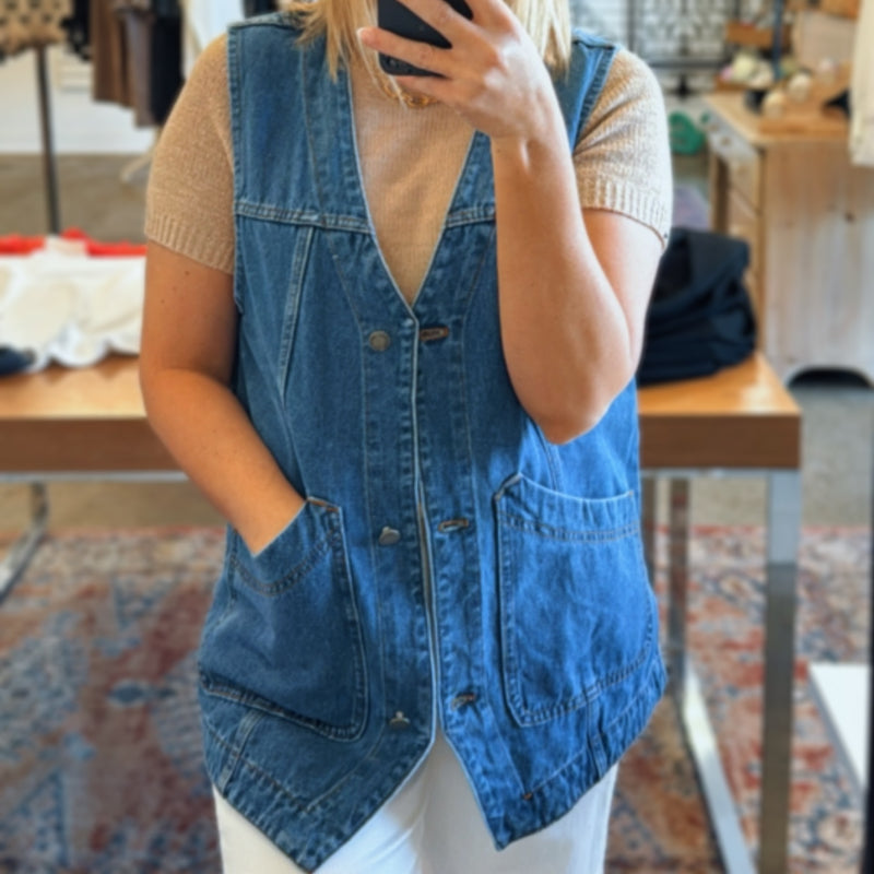 Let's Be Friends Denim Vest With Pockets