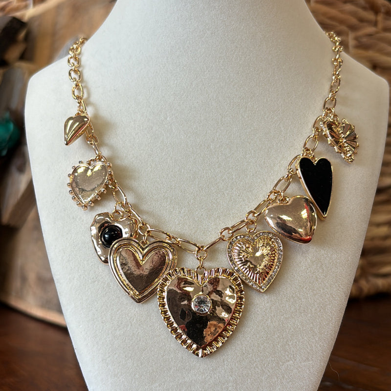 Gold & Black Heart Charm Necklace