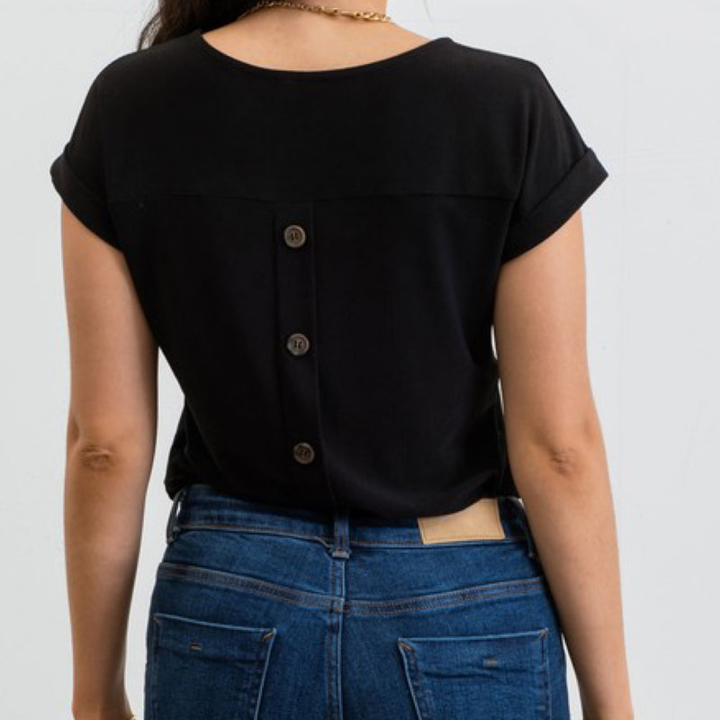 Extra Sweet Button Back Top Black