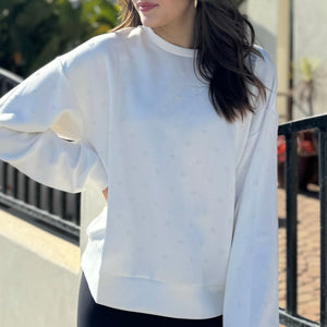 Looking Back Rhinestone Sweatshirt White