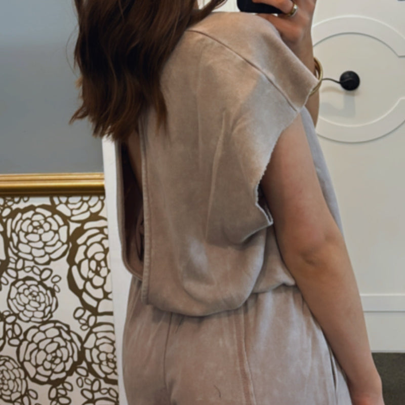 Active Vibe Washed Romper W/ Cutout Back