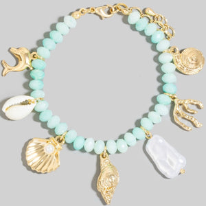 Sea Life And Pearl Charms Beaded Bracelet