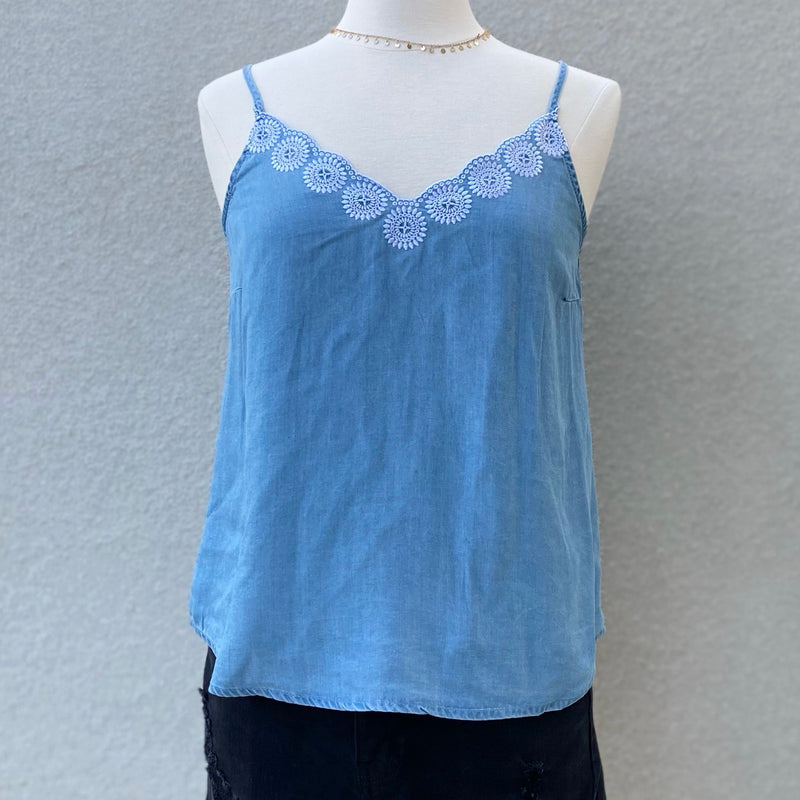 Totally Chic Chambray Embroidered Top