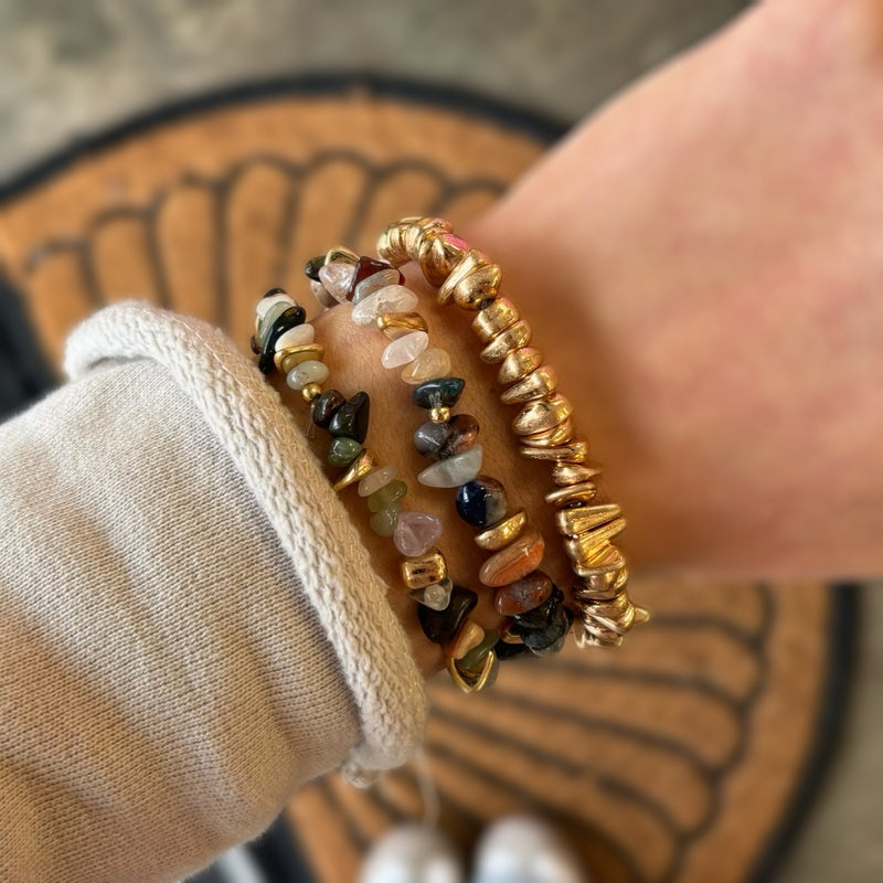 Mixed Stone And Metallic Beaded Bracelet Set