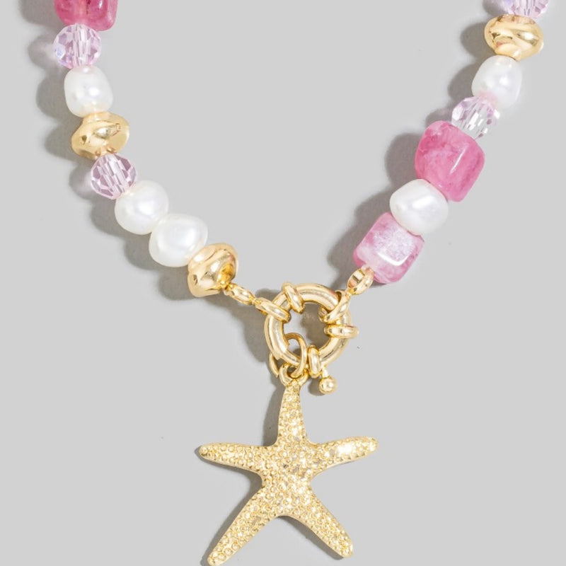 Starfish Charm Stone And Pearl Beaded Bracelet