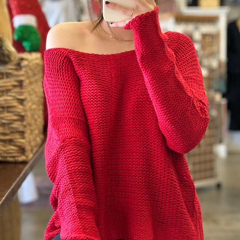 Crazy For You Cable Knit Sweater Red