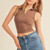 Trendy Girl Ribbed Mock Neck Crop Top With O-Ring Zipper