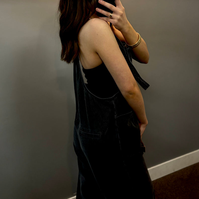 On Set Denim Overalls Black