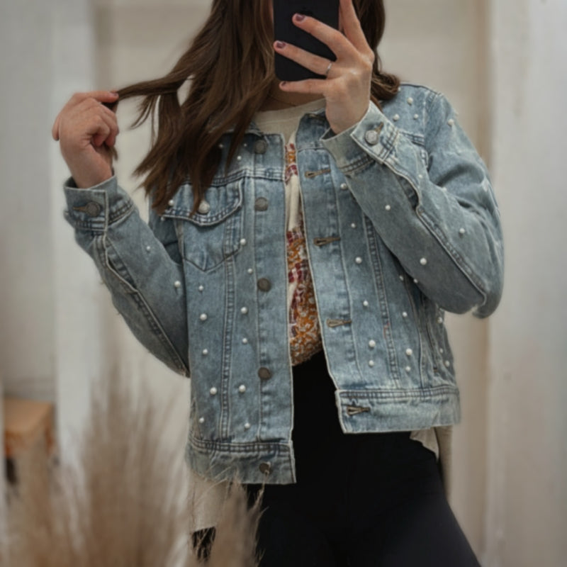 My Love Pearl Detailed Denim Jacket