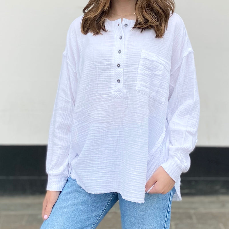 The Cliffs Oversized Henley Top White