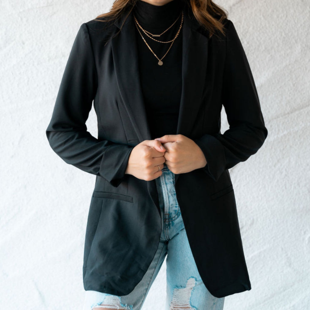 Girl Boss Solid Blazer Black