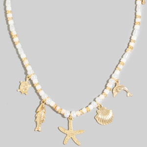 Sea Life Charms Tube And Pearl Beaded Necklace