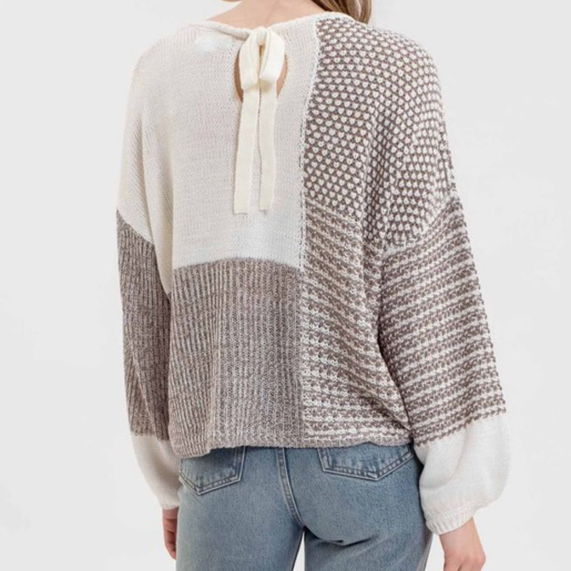 Next Up Color Block Sweater Taupe