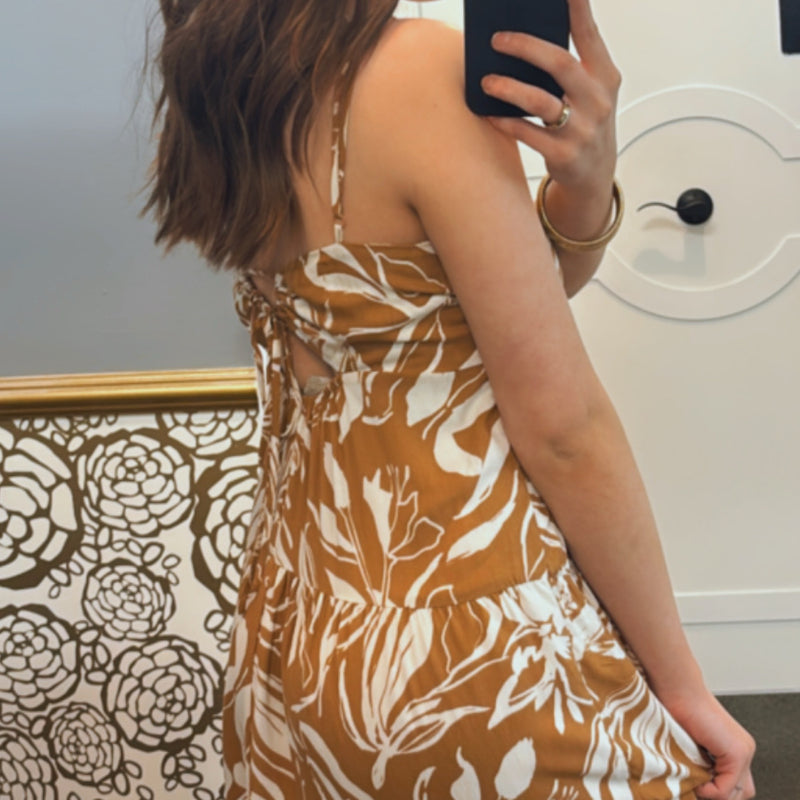 Tropical Escape Tropical Print Midi  Dress With Tie Back Detail