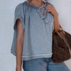 Show Me Love Smocked Neck Chambray Denim Top