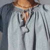 Show Me Love Smocked Neck Chambray Denim Top