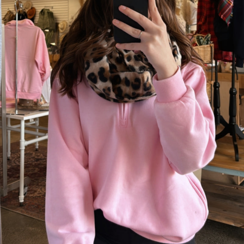 Burnout Half Zip Up Sweatshirt Pink