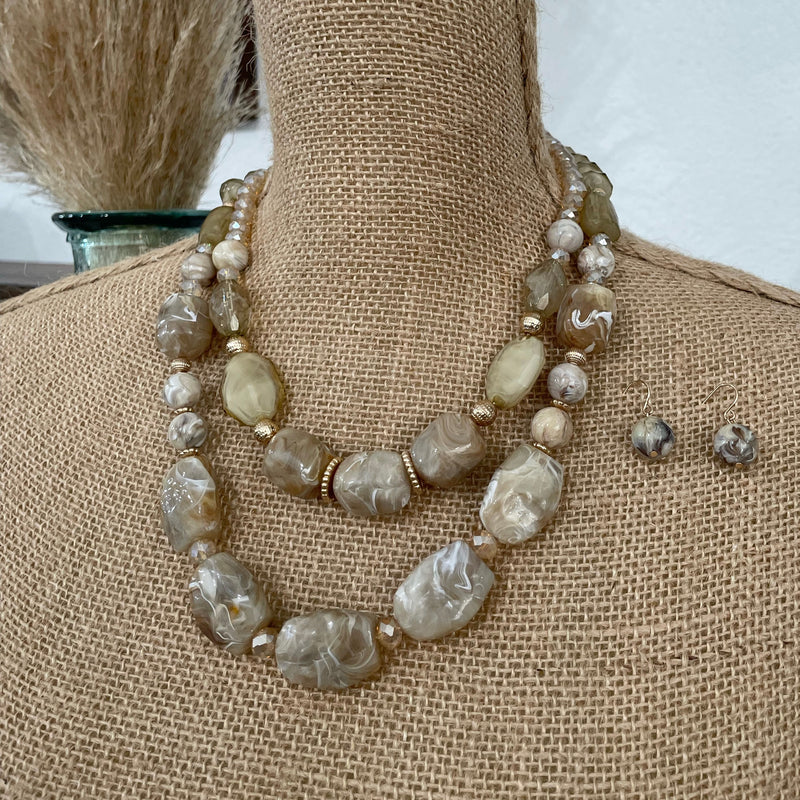 Polished Stone Necklace and Earing Set