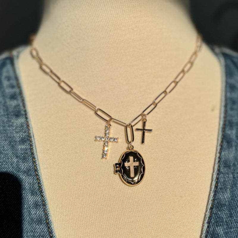 Cross Charm Necklace Gold