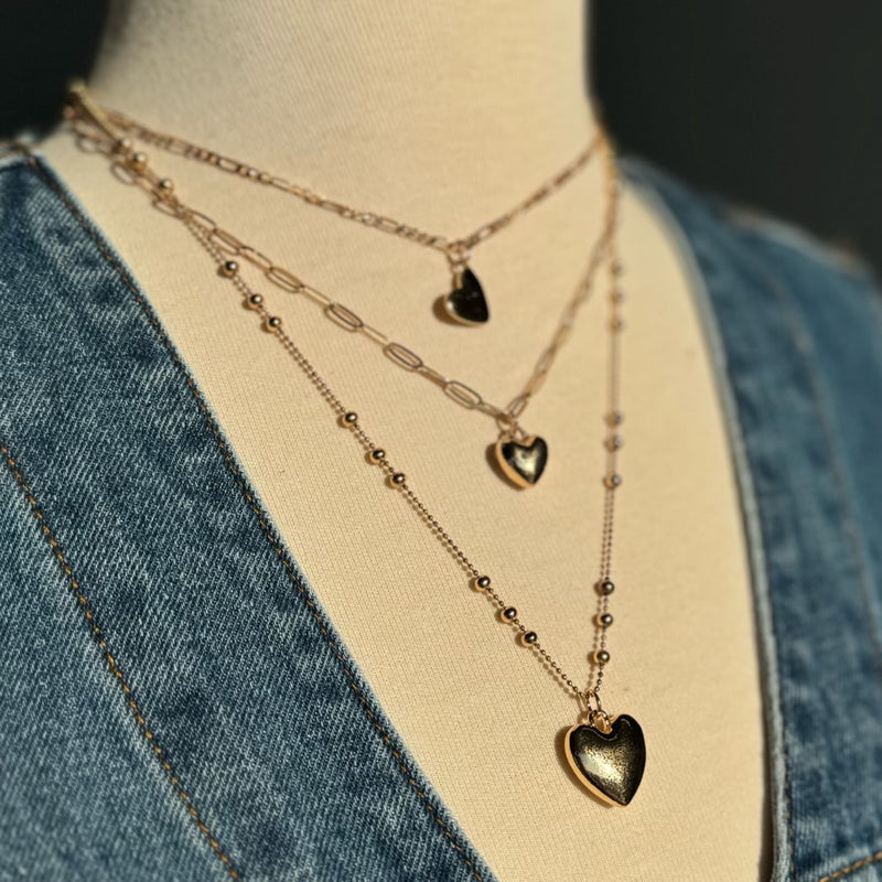 Layered Heart Pendent Necklace With Heart Stud Earrings