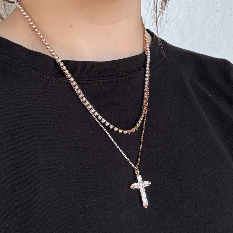 Crystal Cross Layered Necklace