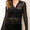 Keeping Promises Button Front Mesh Top Black