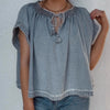 Show Me Love Smocked Neck Chambray Denim Top