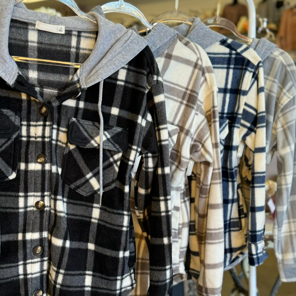 Still The Same Plaid Print Hooded Shacket ( 4 Colors!)