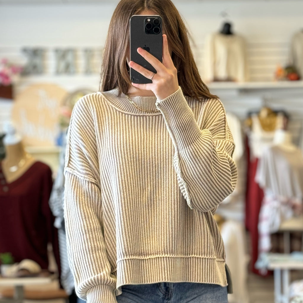 Won't Change Washed Side Slit Sweater