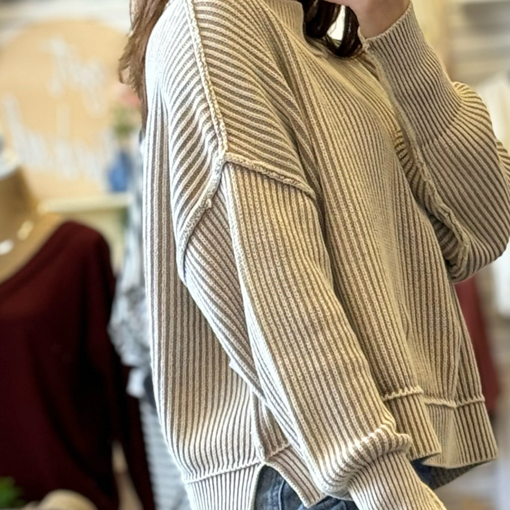 Won't Change Washed Side Slit Sweater