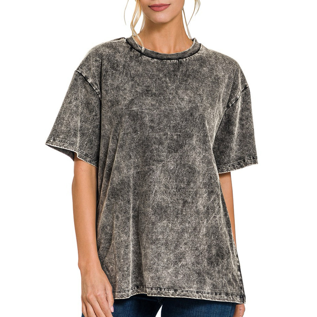 Edgy Vibes Washed Short Sleeve Top Black