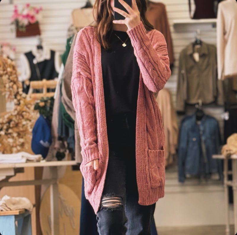 Prettiest Of All Chenille Cable Knit Oversized Sweater Mauve