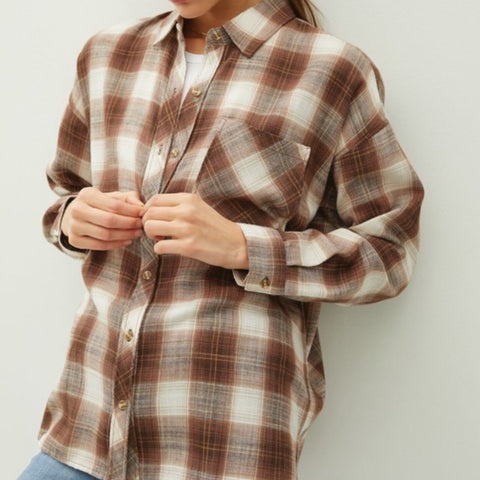 All Day Plaid Flannel Shacket With Hood Black