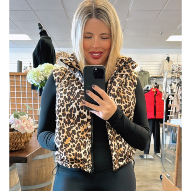 Chill Out Leopard Print Puffer Vest