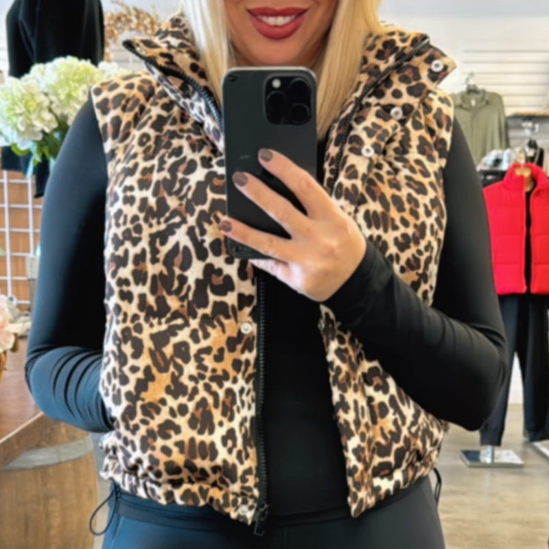 Chill Out Leopard Print Puffer Vest