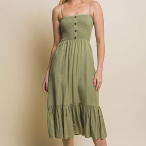 Take Time For Yourself Smocked Maxi Dress Olive