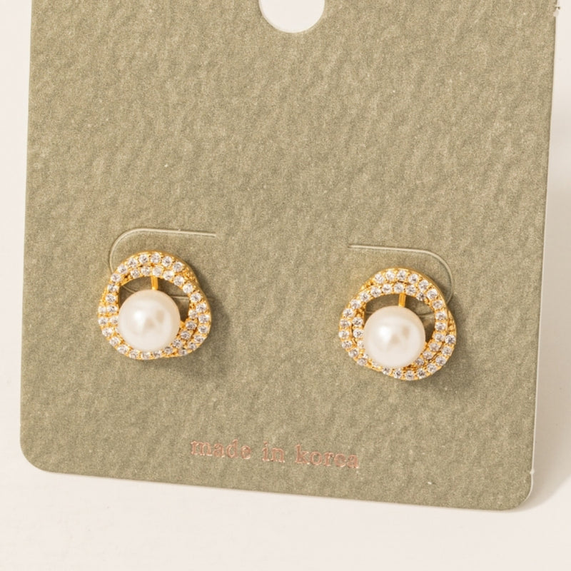 Rhinestone Halo Set Pearl Stud Earrings