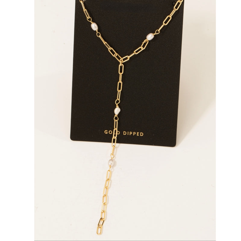 Gold Dipped Y Chain Pearl Charms Necklace