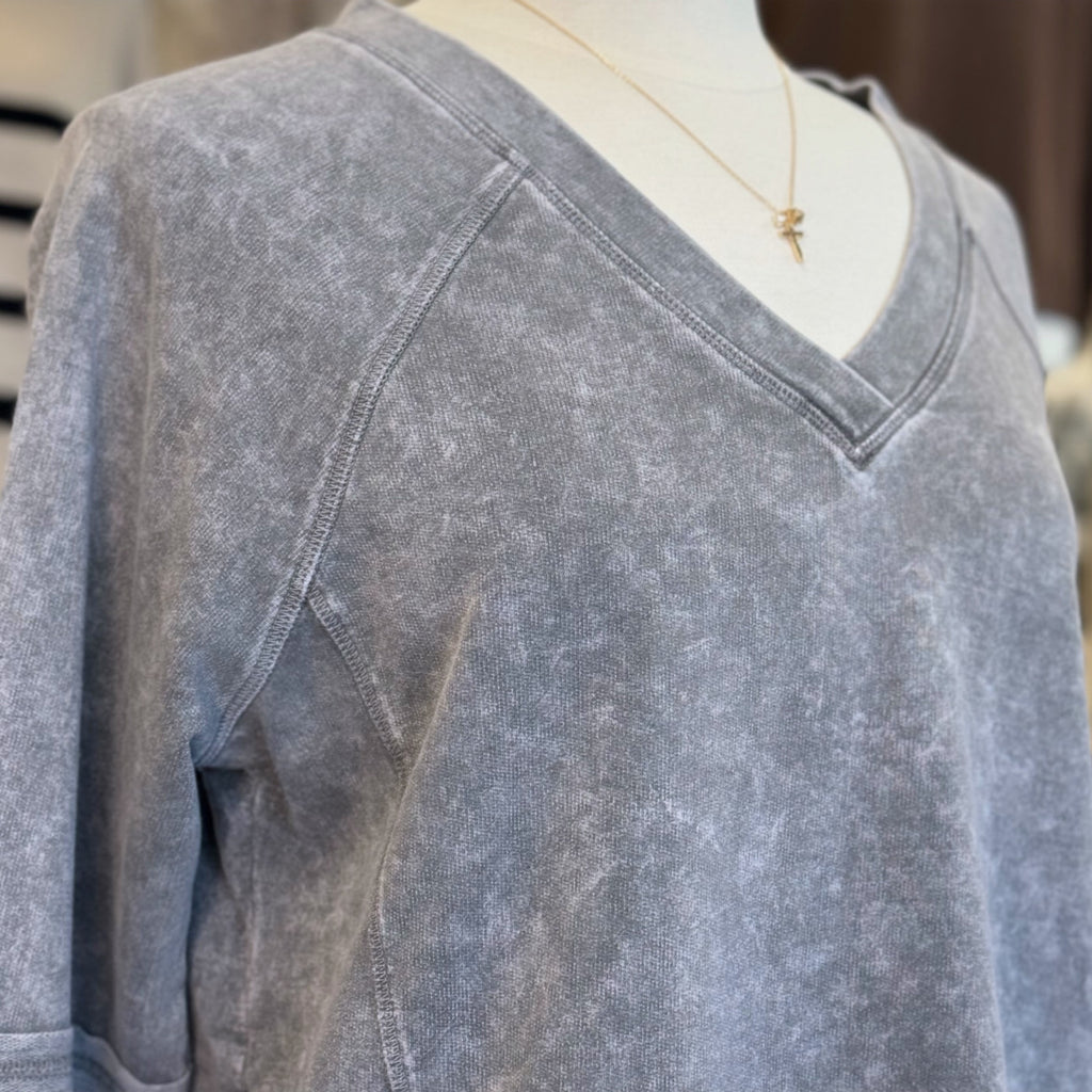 Luxe V Neck Washed Top Charcoal