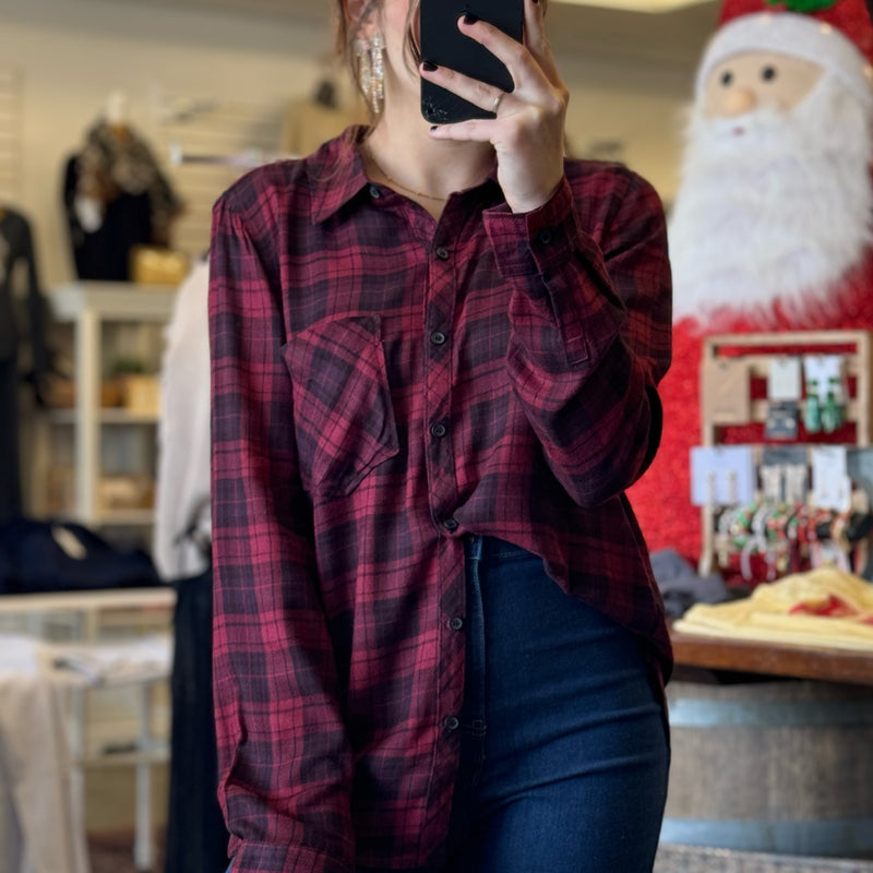 Won't Change My Heart Ultra Soft Oversized Flannel Burgundy