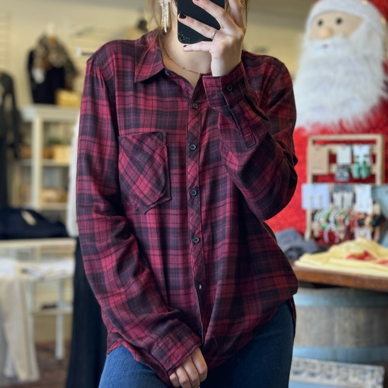 Won't Change My Heart Ultra Soft Oversized Flannel Burgundy