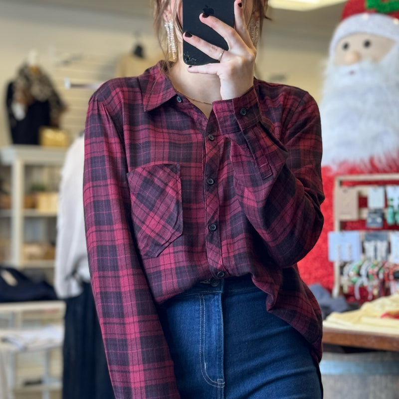 Won't Change My Heart Ultra Soft Oversized Flannel Burgundy